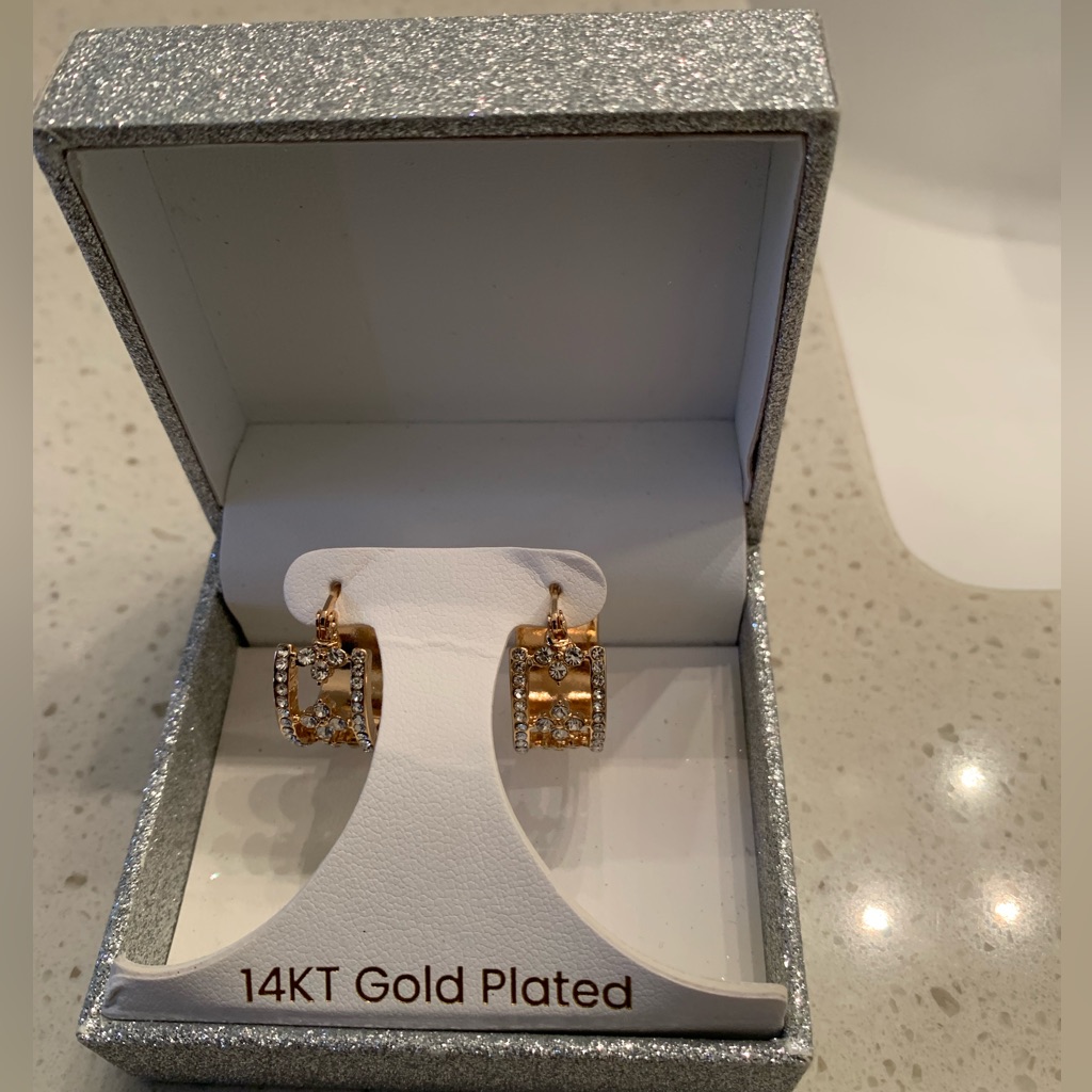 14 Kt Gold Plated Hoop Crystal Earrings 14 Kt Gold Plated Hoop Crystal Earrings